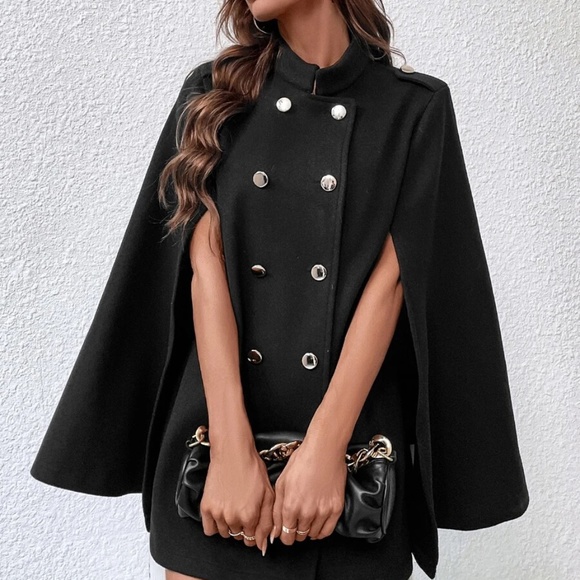 BellanBlue Jackets & Blazers - Luxe Black Double Breasted Cape Jacket Coat